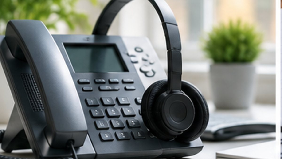 Office desk phone, ready to be answered